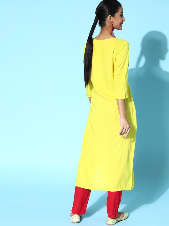 HERE&NOW Women Thread Work Yoke Design Kurta