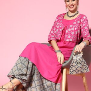 HERE&NOW Women Cotton Ethnic Motifs Printed Layered Kurta