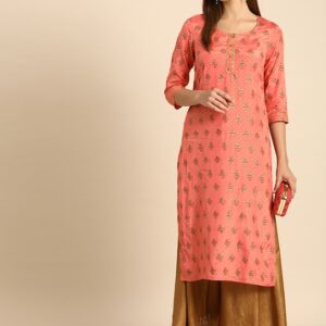 Anouk Women Peach-Coloured Floral Printed Kurta