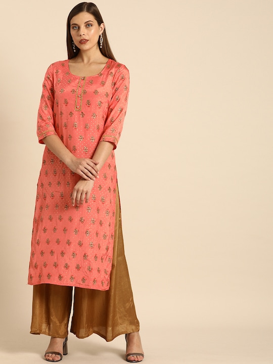 Anouk Women Peach-Coloured Floral Printed Kurta