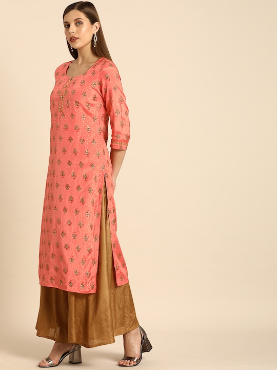 Anouk Women Peach-Coloured Floral Printed Kurta