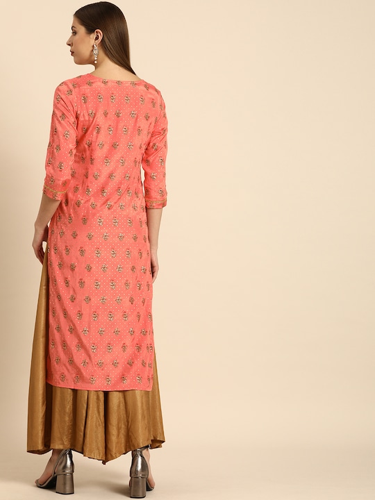 Anouk Women Peach-Coloured Floral Printed Kurta