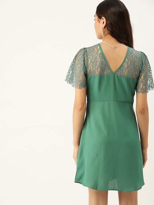 DressBerry Solid with Lace Detail A-Line Dress