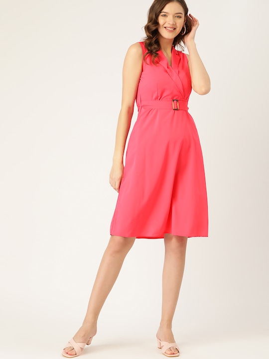 DressBerry Pink A-Line Wrap Dress & Belt