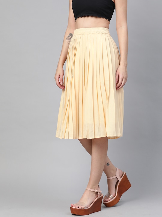 HERE&NOW Women Pleated Solid A-line Skirt