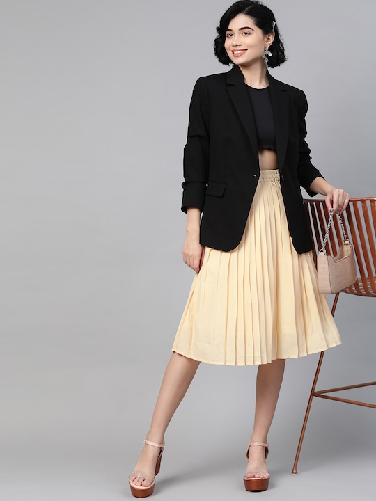 HERE&NOW Women Pleated Solid A-line Skirt