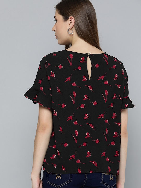 Chemistry Floral Printed Top with Ruffled Sleeves