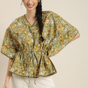 Taavi Hand Block Print Legacy Floral Lounge Kaftan Top