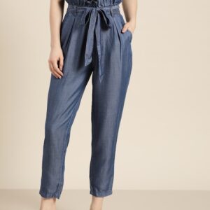 her by invictus Women Solid Chambray Trousers