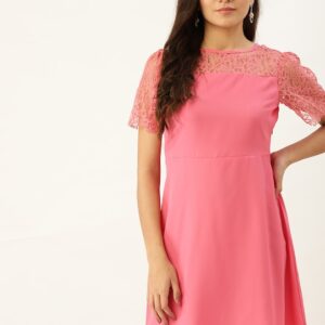 DressBerry Solid with Lace Detail A-Line Dress