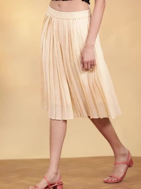 HERE&NOW Women Accordion Pleated Solid A-line Skirt