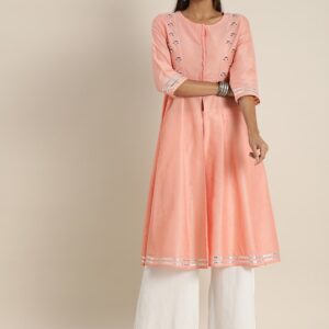 All About You Women Embroidered High Slit A-line Kurta