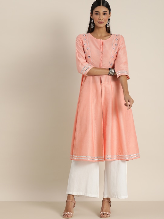 All About You Women Embroidered High Slit A-line Kurta