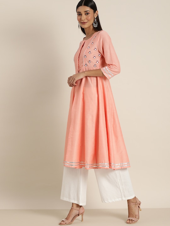 All About You Women Embroidered High Slit A-line Kurta