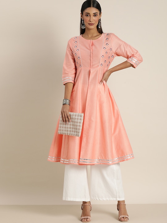 All About You Women Embroidered High Slit A-line Kurta