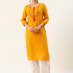 Anouk Women Ethnic Motifs Thread Work Straight Kurta