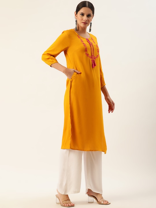 Anouk Women Ethnic Motifs Thread Work Straight Kurta