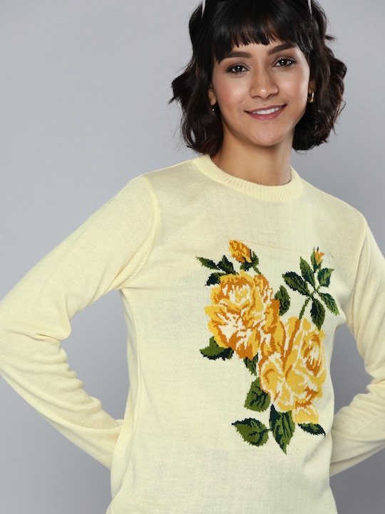 Chemistry Women Acrylic Self Design Sweater