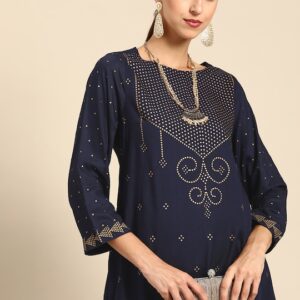 Anouk Women Geometric Printed Indigo Kurta