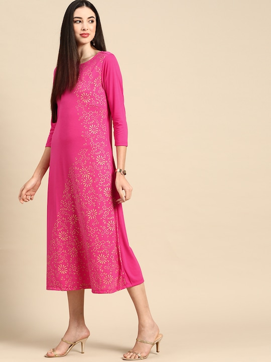 Anouk Ethnic Motifs A-Line Midi Dress