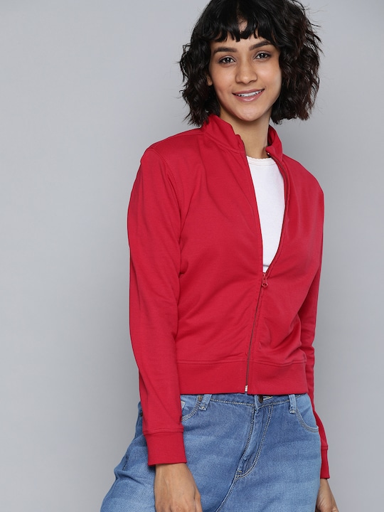 HERE&NOW Women Solid Sweatshirt with Side Panel