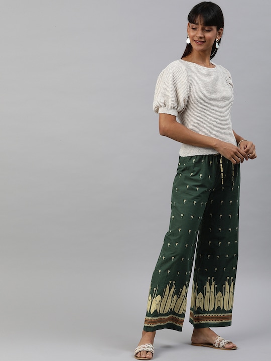 HERE&NOW Women Printed Wide Leg Palazzos