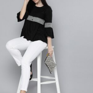 HERE&NOW Women Solid Bell Sleeves Top