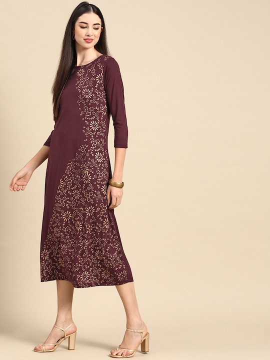 Anouk Ethnic Motifs A-Line Midi Dress