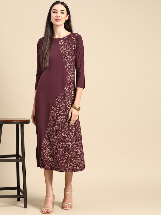 Anouk Ethnic Motifs A-Line Midi Dress