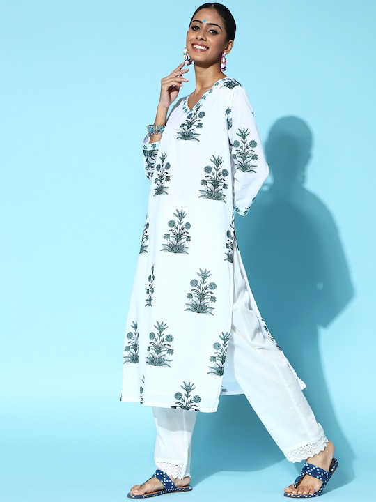 HERE&NOW Women Ethnic Motifs Printed Pure Cotton Straight Kurta