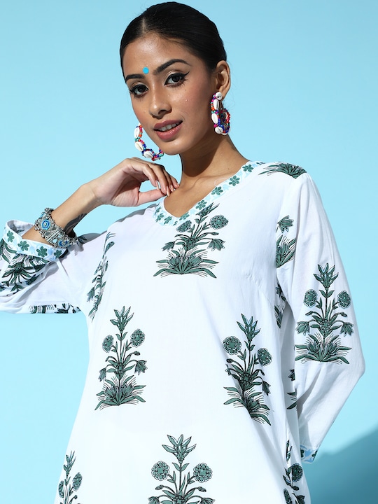 HERE&NOW Women Ethnic Motifs Printed Pure Cotton Straight Kurta