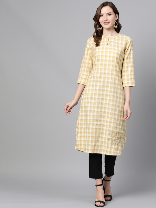 Sangria Women  Checked Straight Kurta