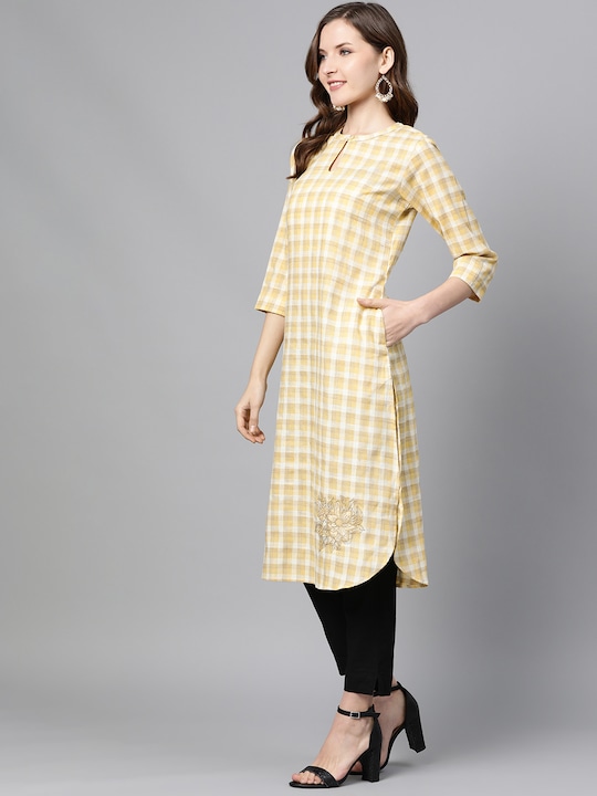 Sangria Women  Checked Straight Kurta