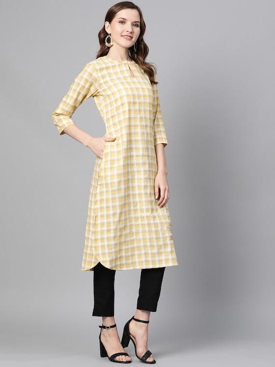 Sangria Women  Checked Straight Kurta