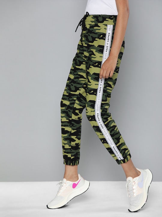 Harvard Women Camouflage Printed Slim Cropped Joggers With Side Taping