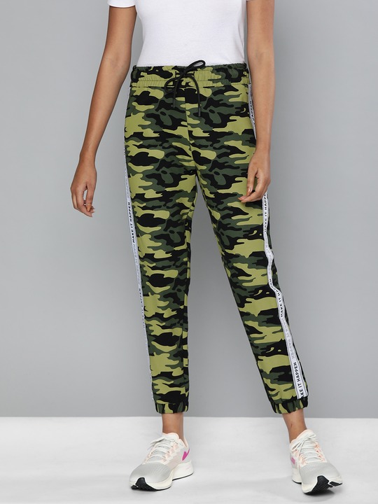 Harvard Women Camouflage Printed Slim Cropped Joggers With Side Taping