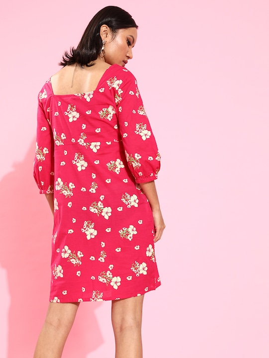 HERE&NOW Floral Print Pure Cotton A-Line Boxy Dress