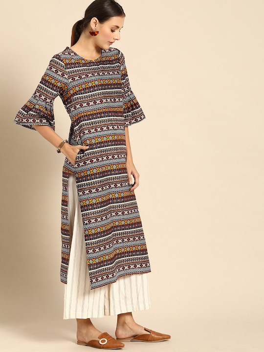 Anouk Women Tribal Printed Bell Sleeves Kurta