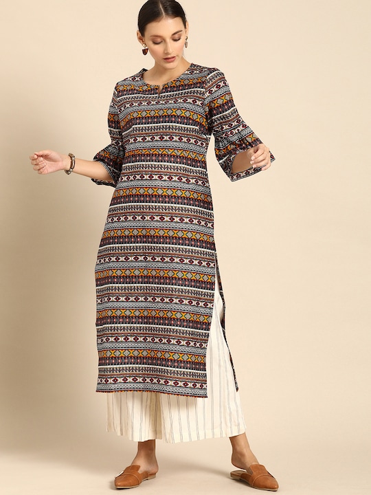 Anouk Women Tribal Printed Bell Sleeves Kurta