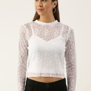 Moda Rapido Floral Lace Sheer Regular Crop Top