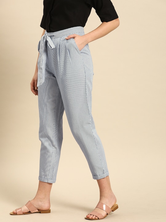 ether Women Striped Ankle Length Trousers