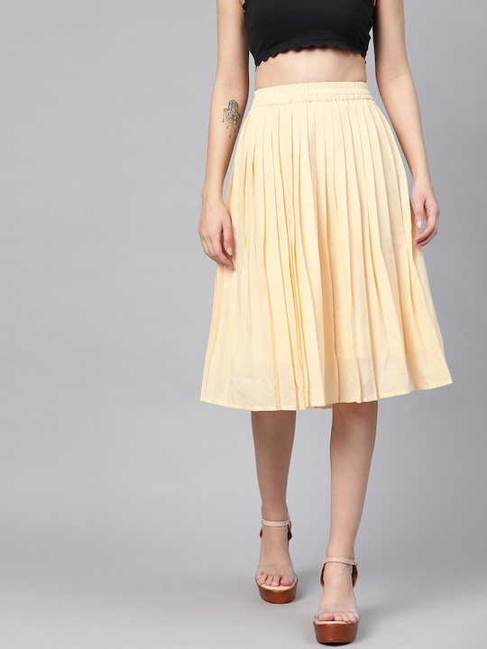 HERE&NOW Women Accordion Pleated Solid A-line Skirt