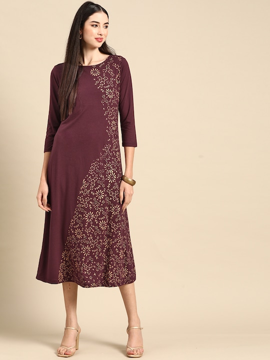 Anouk Ethnic Motifs A-Line Midi Dress