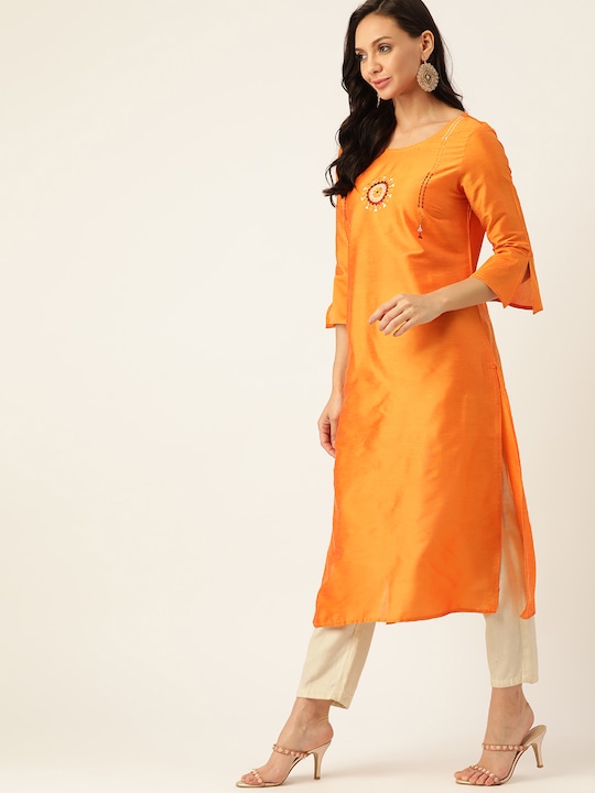 all about you Women Ethnic Motifs Bell Sleeves Thread Work Kurta