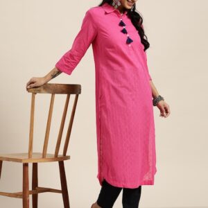 Sangria Women Woven Design Geometric Cotton Straight Kurta