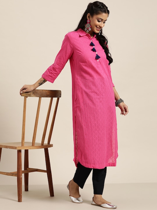 Sangria Women Woven Design Geometric Cotton Straight Kurta