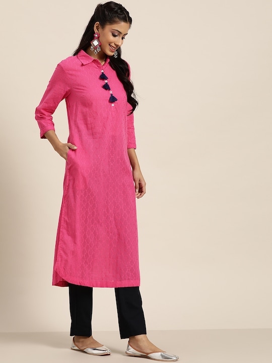 Sangria Women Woven Design Geometric Cotton Straight Kurta