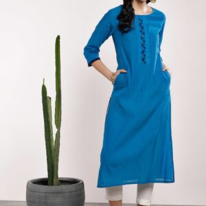 Sangria Women Blue Solid A-Line Kurta