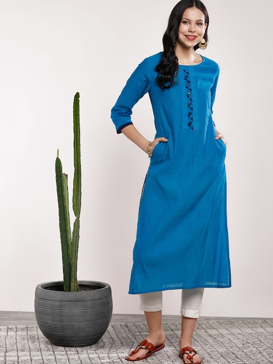 Sangria Women Blue Solid A-Line Kurta