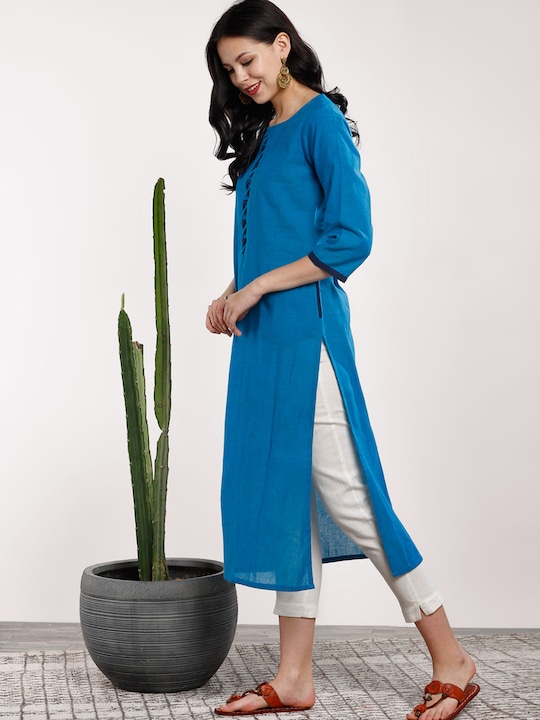 Sangria Women Blue Solid A-Line Kurta